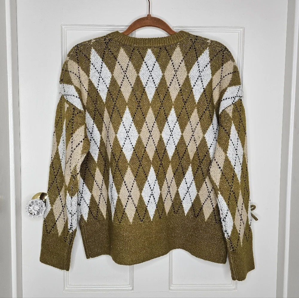Anthropologie Maeve 3D Bow Argyle Crew-Neck Jumper - Picture 6 of 9